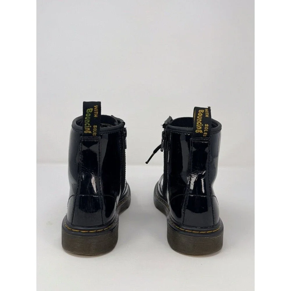 Dr Martens 1460 Juniors Combat Boots Black Patent Leather Lace Up Booties US 3